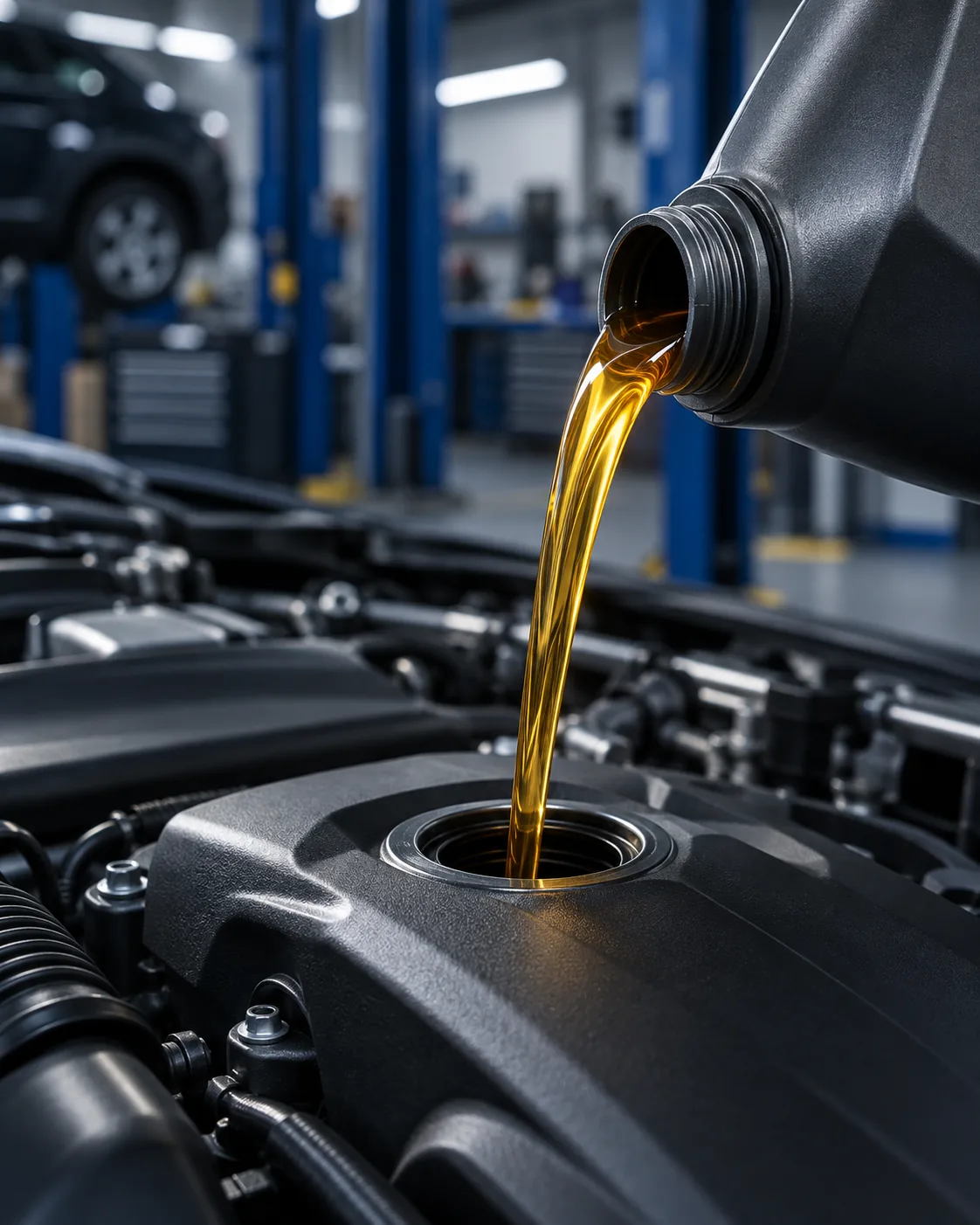 Aceite de motor siendo aplicado en un taller profesional